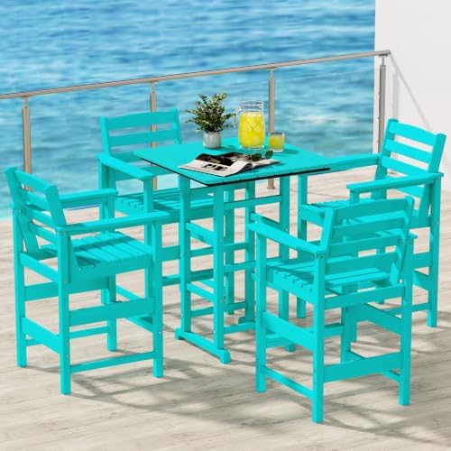 5 Pcs HDPE Bar Height Adirondack Chairs and Table Set - Image 2