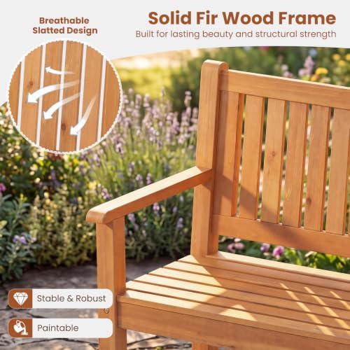 Tangkula 2-Seater Outdoor Wooden Bench, Garden Loveseat Bench - Image 6
