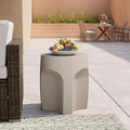 COSIEST Concrete Outdoor Side Table Drum Shape, Patio Accent Table Cement End by COSIEST