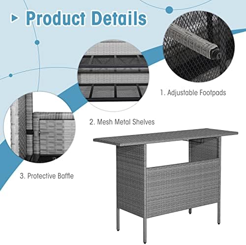 Tangkula Outdoor Wicker Bar Table, Patiojoy All Weather Patio Bar Height Table - Image 4