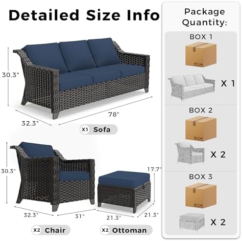 5 Piece Patio Furniture Set, Wicker Outdoor Conversation Set - Image 2