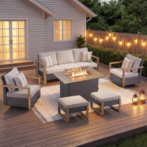 Patio Furniture Set with Swivel Rocking Chair 42-inch Fire Pit Table by Pugire