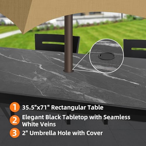 7PC Aluminum Outdoor Patio Dining Set, 71”Rectangular Black Marble Dining Table - Image 6