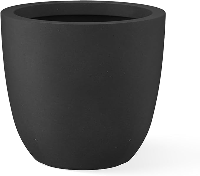 Kante 10 Inch Dia Round Concrete Planter, Indoor Outdoor Large Plant Pot with Drainage Hole and Rubber Plug for Home Patio Garden, Black