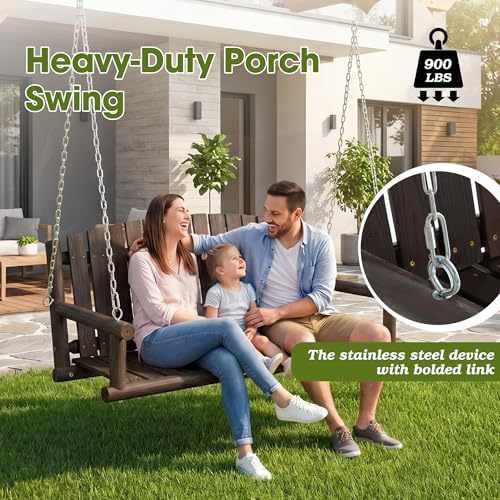 Grepatio 5FT Outdoor Wooden Porch Swing, 3 Person Patio Hanging Bench, Heavy - Image 2