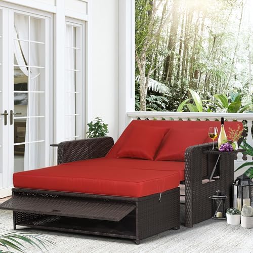 Moccha Outdoor Daybed, Wicker Loveseat Sofa Set by LDAILY