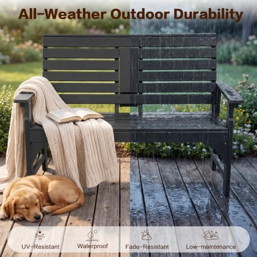 Outdoor Bench, HDPE 2-Person Garden Bench - Image 4