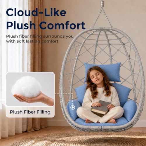 Hanging Egg Chair with Stand Outdoor, Patio Swing, Light Blue - Image 4