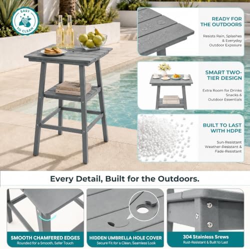 Outdoor Bar Stools Set of 2, All-Weather HDPE Tall Balcony - Image 5