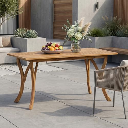 Merax 59" Rectangular Outdoor Dining Table Acacia Wood Patio Table Slat Panels by Merax