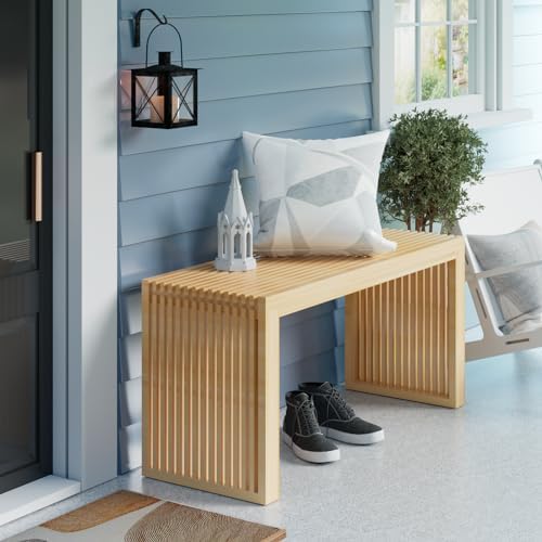 Bamboo Dining Bench 35" Indoor Wooden Shoe Benches - Image 4