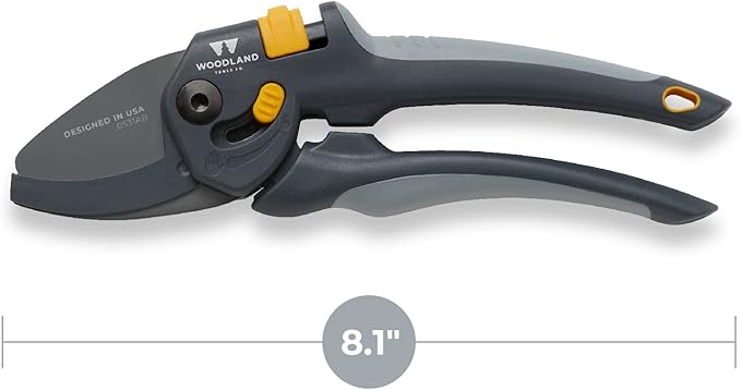 Woodland Tools Co. Heavy Duty Anvil Pruning Shears – 5/8" Cut Capacity, High Carbon Steel Blade, Internal Spring, Adjustable Grip Slider, Garden Pruner for Dry Branches, Stems, and Dead Growth