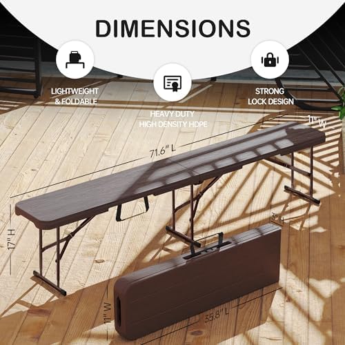 VSOAEIL 6 Foot Folding Bench, 6 FT Foldable Plastic Bench Indoor & Outdoor - Image 2