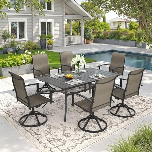DIFY Outdoor Dining Set for 6, 59.2" Rectangle Table & Swivel Chairs by DIFY