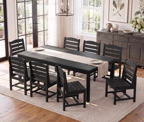 SERWALL Outdoor Dining Set, 9 Piece HDPE Armless Dining Set - Image 2
