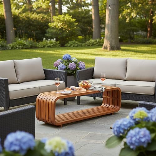 Merax Outdoor Acacia Wood Rectangular Coffee Table - Image 3