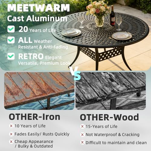 61" Round Cast Aluminum Patio Dining Table, Weather-Resistant Large Outdoor - Image 4