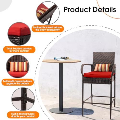 Sundale Outdoor Wicker Bar Stool Set of 6, Patio Counter Height Pub Chair - Image 5