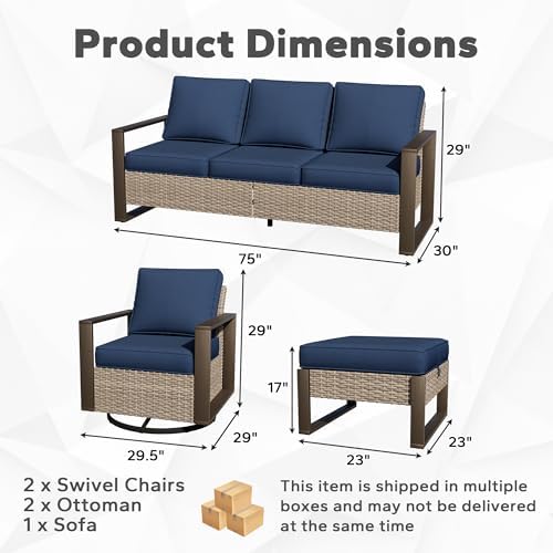 Outdoor Patio Swivel Rocker Chairs, 5 Pieces Wicker Furniture Set, 2 Swivel - Image 2