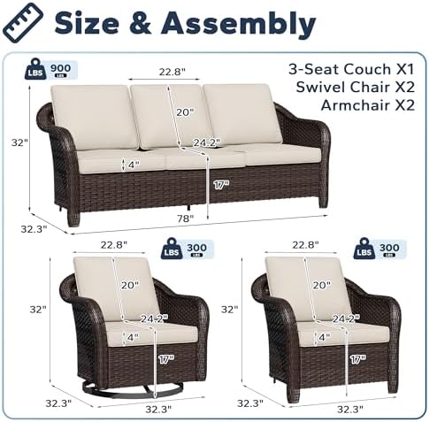 5 Piece Patio Furniture Set, Wicker Outdoor Conversation Set - Image 2