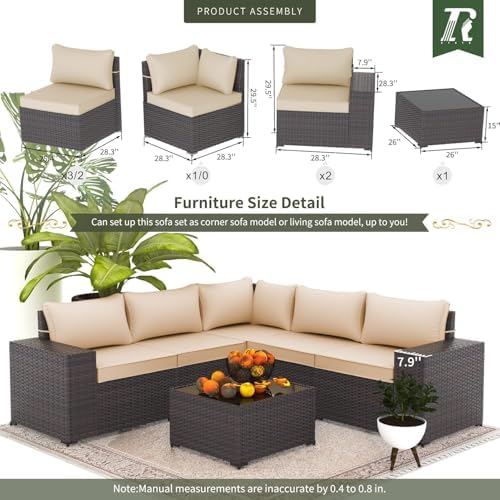 6 PCS Outdoor Patio Furniture Set, Outdoor Sectional Furniture All Weather PE - Image 5