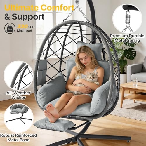 Suteck Hanging Egg Chair with Adjustable Footrest & Stand - Image 4