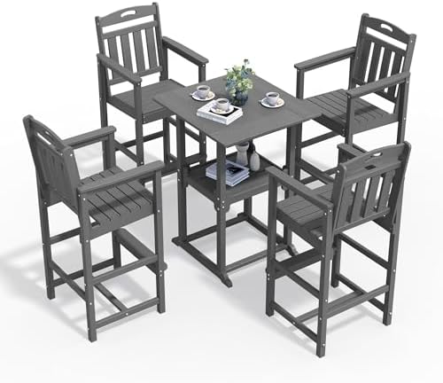Ciokea 5 Pcs Outdoor Bar Height Table Set, Square High Top Bar Table by CIOKEA