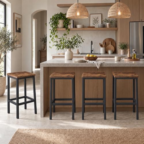 VASAGLE Set of 4 Bar Stools Bundle, 25.6 Inches Tall, Rustic Brown by VASAGLEbySONGMICSHOME