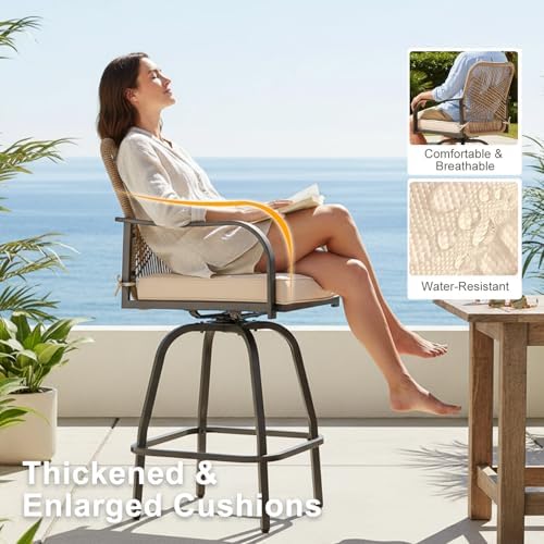 Outdoor Wicker Bar Stools Set of 2, Patio Bar Swivel Chairs - Image 4