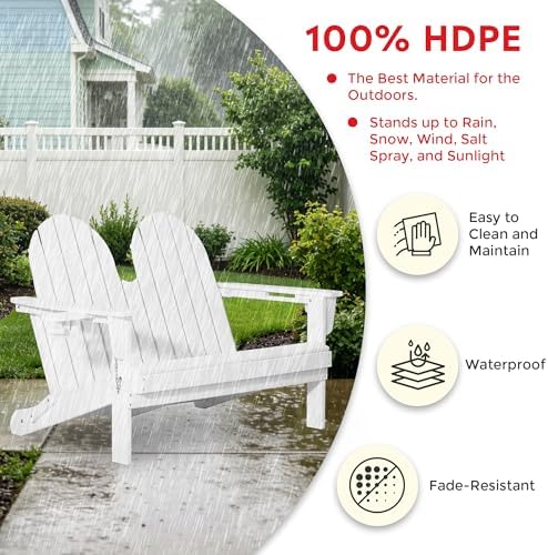 Outdoor Patio HDPE Adirondack Garden Skinny Bench, Weatherproof Front Porch - Image 7