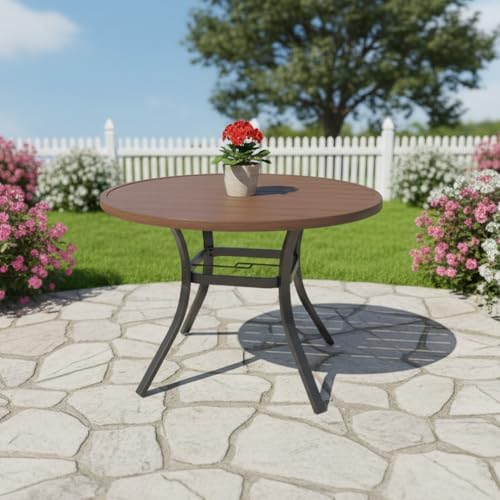 41" Round Outdoor Dining Table Metal Patio Table Brown Top - Image 7