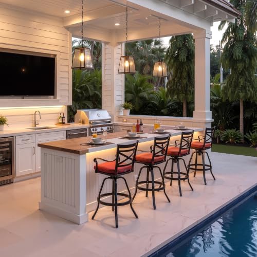 30" Outdoor Swivel Bar Stools Set of 4, Aluminum Bar Height Chairs - Image 2