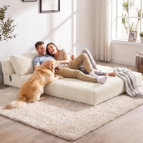 Folding Sofa Bed Convertible 4 in 1 Sleeper Chair Beige Full - Image 5