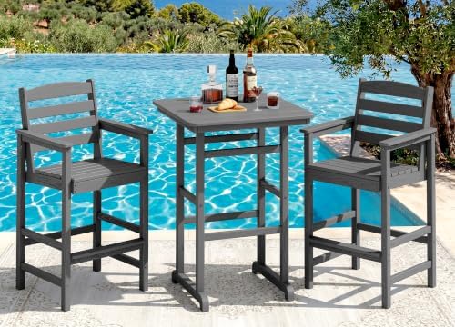 SERWALL 3 Pcs HDPE Bar Height Adirondack Chairs and Bar Table Set by SERWALL