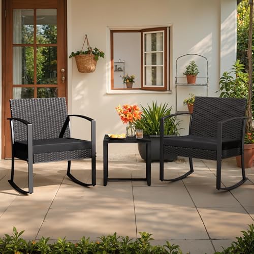 Greesum 3 Pieces Outdoor Furniture Set Patio Bistro Rocking Chairs - Image 6