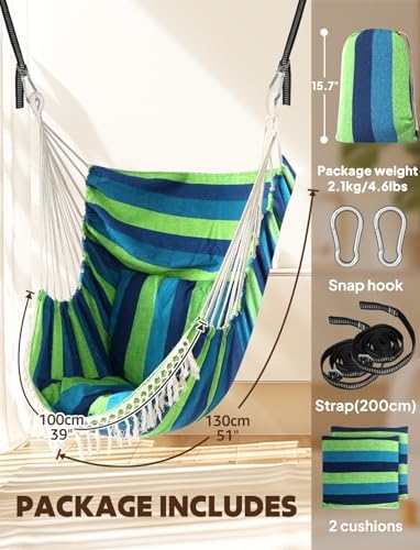 Chihee Hammock Chair with Strong Webbing Straps Hooks Suspension 2 Cushions - Image 4