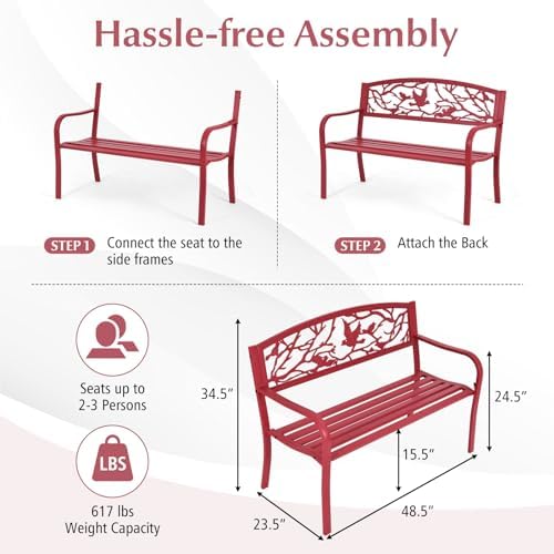 Tangkula Metal Outdoor Garden Bench Park Bench, Patio Bench - Image 3