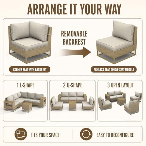 Outdoor Patio Furniture Set, PE Wicker Sectional Sofa - Image 5