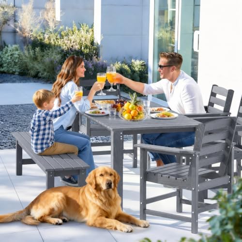 Dining Table Set, 6-Piece HDPE Outdoor Dining Set - Image 7