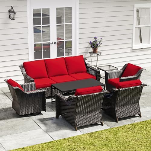 7 Piece Patio Furniture Set, Wicker Outdoor Conversation Set by Meetleisure-LeisureLiving