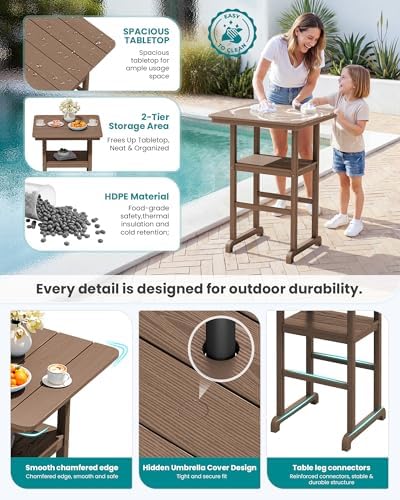 SERWALL 3 Pcs HDPE Bar Height Chairs and Double Layer Pub Table Set - Image 5