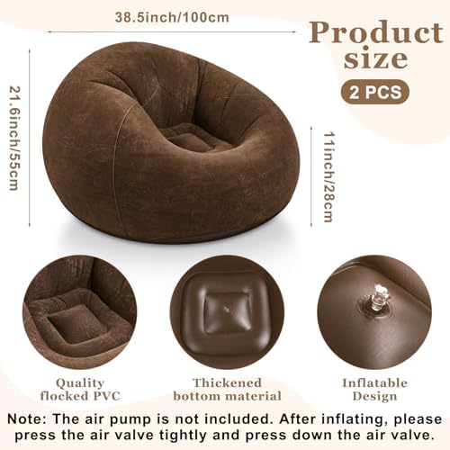 Realspring Inflatable Bean Bag Chairs, Dark Coffee - Image 3