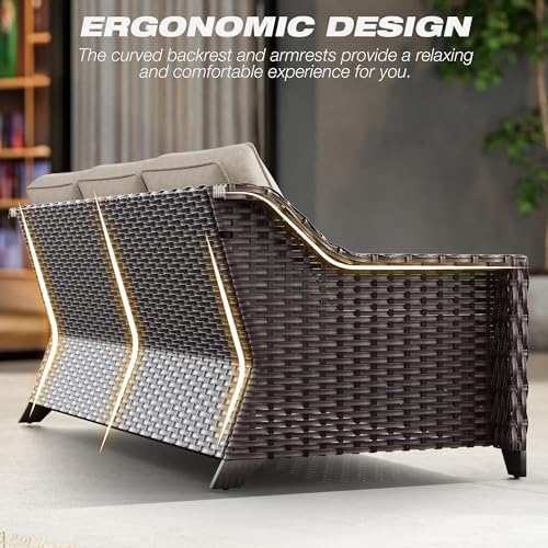 Patio Sofa - 3 Seater Rattan Sofa, All Weather High Back Sofa, Upgraded Large - Image 6