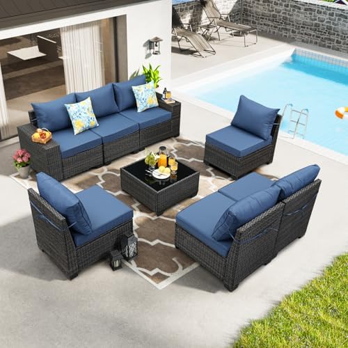 8 Pieces Patio Furniture Set All-Weather Outdoor Wicker Sectional Conversation by JOYURE