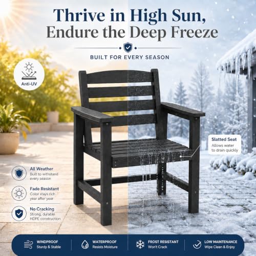 Patio Dining Chairs Set of 2, All-Weather HDPE Outdoor Dining Chair - Image 6