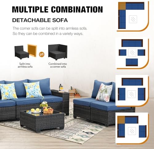 8 Pieces Patio Furniture Set All-Weather Outdoor Wicker Sectional Conversation - Image 6