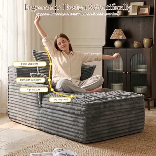Boneless Chaise Lounge Couch Indoor, Small Corduroy Upholstered Sleeper Sofa - Image 5