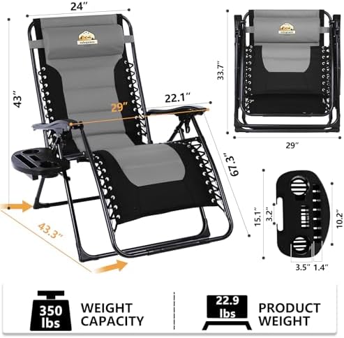 Oversized Zero Gravity Chairs Set of 1, 400-lb Capacity Recliner - Image 3