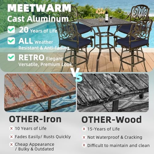 5-Piece Patio Swivel Bar Set, All-Weather Cast Aluminum Outdoor High Bar Stool - Image 6