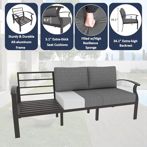 ALAULM Aluminum 3-Seat Patio Furniture Set, Metal Outdoor Furniture Sectional - Image 6